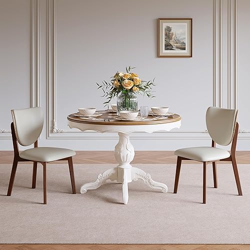 Juego de 2 sillas de comedor, sillas de comedor tapizadas de cuero, respaldo curvado ergonómico, estructura de espiga de mortaja, capacidad de 300