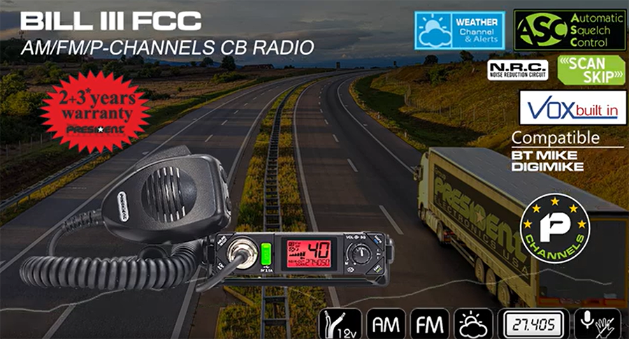 USB Charge CB Radio President Bill III CB Radio – Ultra-Compact AM/FM ...