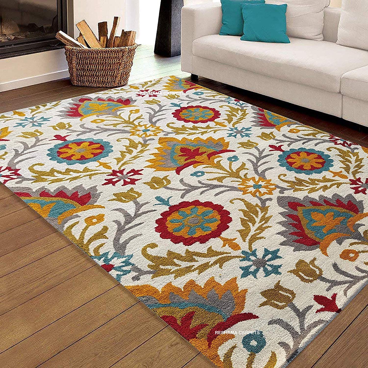 RESHAMA CARPETS Handmade Wool & Blend Carpet for Living Room Home Bedroom Hall Kitchen Office Anywhere Color Multi Hand Tufted Carpets (Gold & Multi J, 10 x 12 feet) (B099N94ZQM) Amazon Price History, Amazon Price Tracker