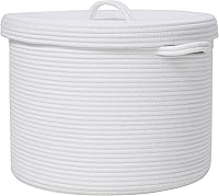 Vista 13 de Cesta de almacenamiento extra grande de 16 x 16 x 18 pulgadas con tapa, cestas de almacenamiento de cuerda de algodón, canasta de lavandería, Gris