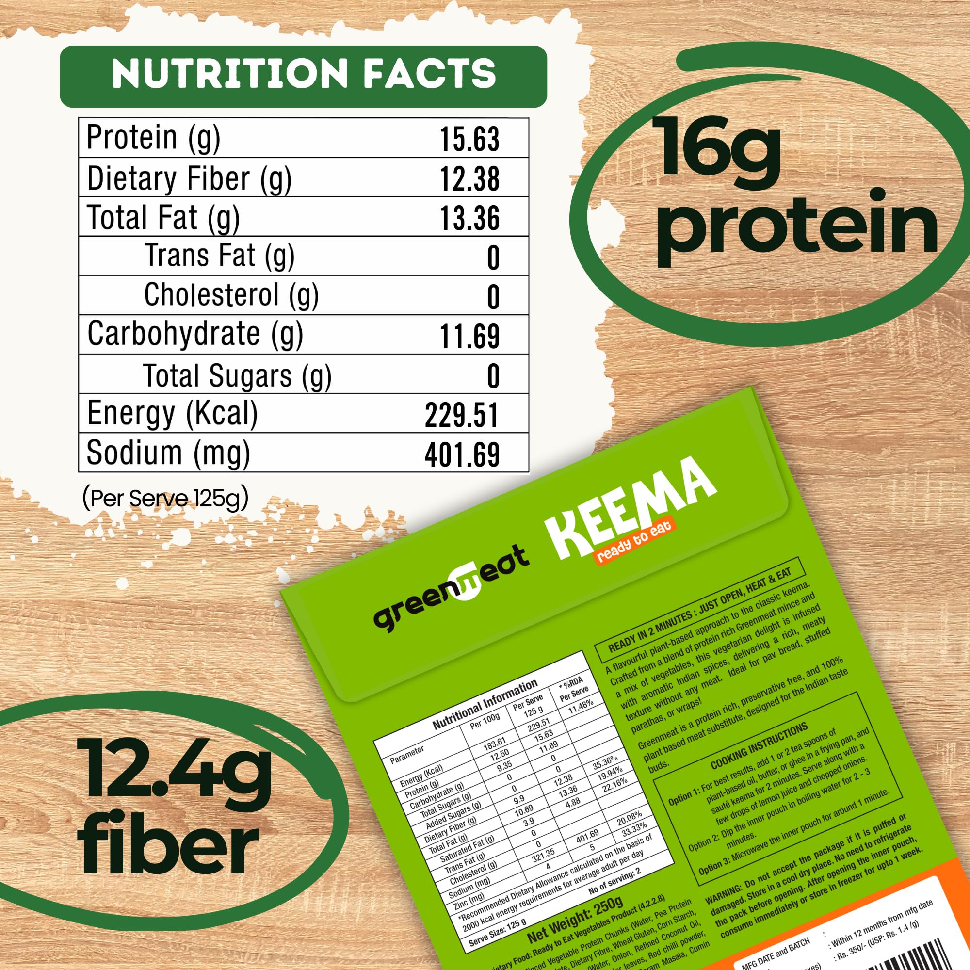 Greenmeat Keema | Ready to Eat | 100% Plant Based & Vegetarian | Protein & Fibre Rich | Low Fat & Zero Cholesterol | No Preservatives | Pack of 1 (250g) 1