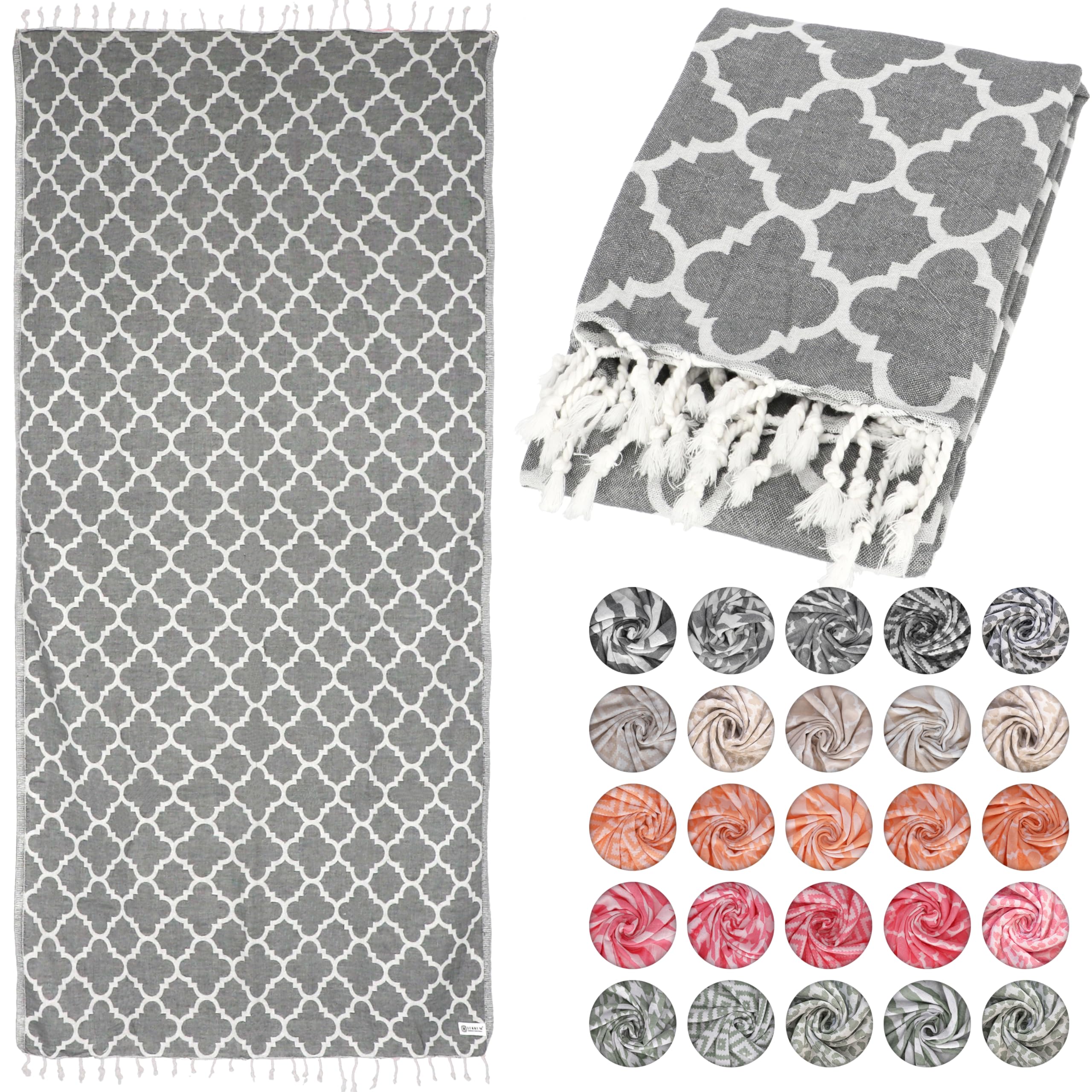 LukkumOeko-Tex® Leopard Pattern Leo Peshtemal Beach Towel, Sauna Towel, Bath Towel, Hammam Towel, Large Cotton Shower Towel, Fouta, Yoga Blanket, Sports Towel for Men and Women (Smokey Grey,