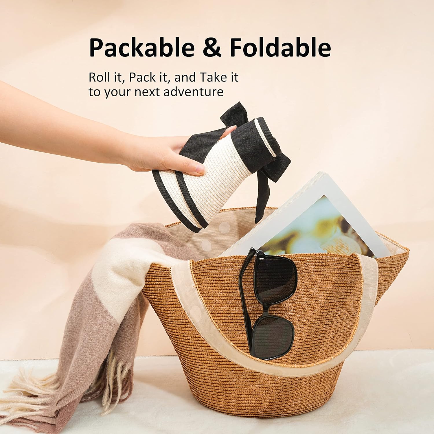 Joywant Womens Sun Visor Hats, Packable Wide Brim Ponytail Beach Hat Straw Visor Summer Beach Vacation Essentials for Womens - Image 5