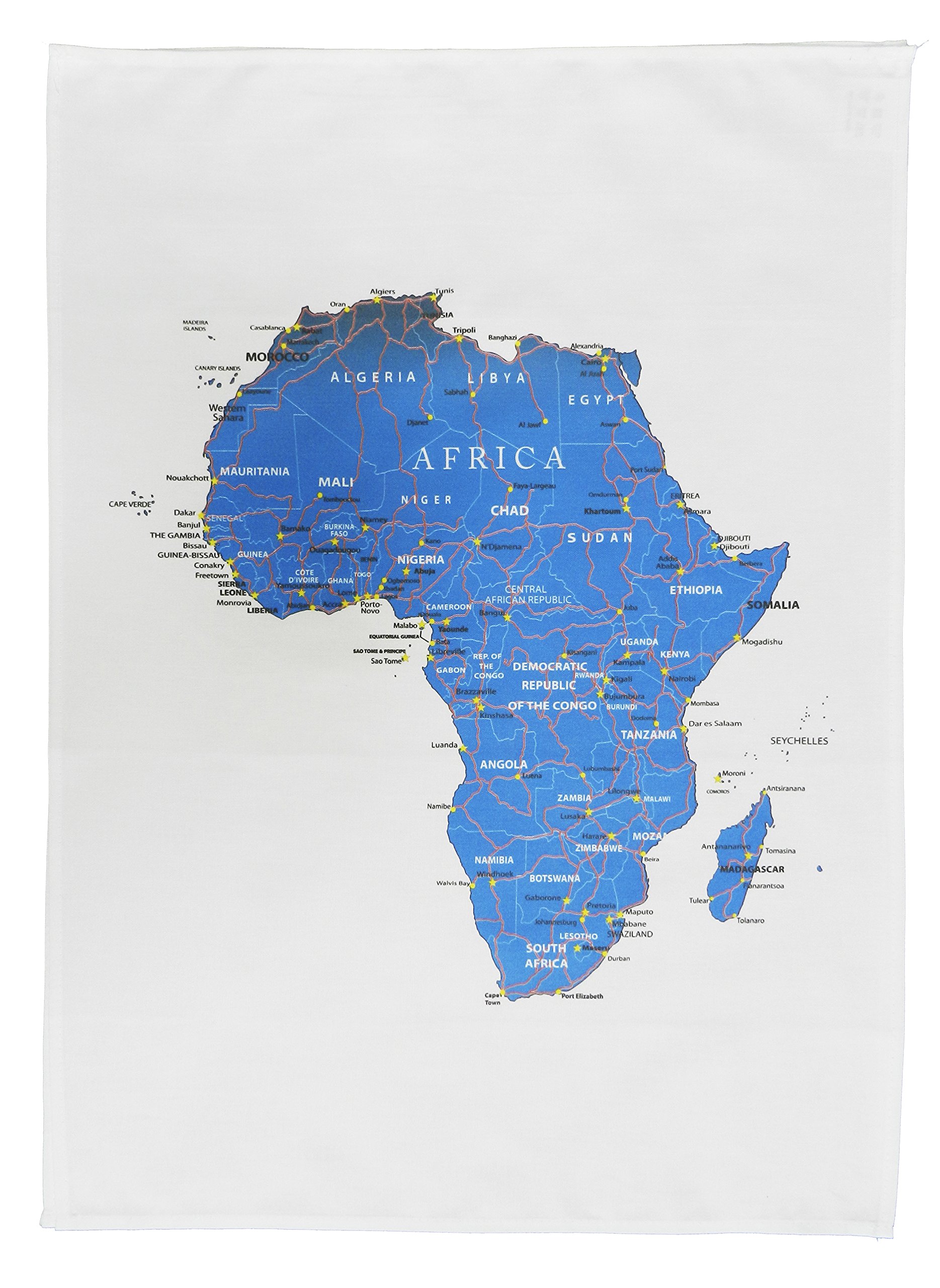 Half a Donkey Countries of Africa with borders, main cities and roads - Large Cotton Tea Towel