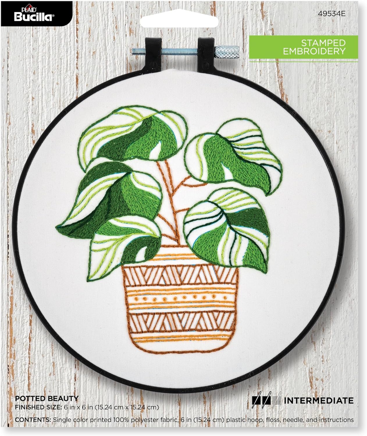 Bucilla, Stamped Embroidery Kit, Potted Beauty, Includes 6" Hoop, Floss, Needle, and Instructions