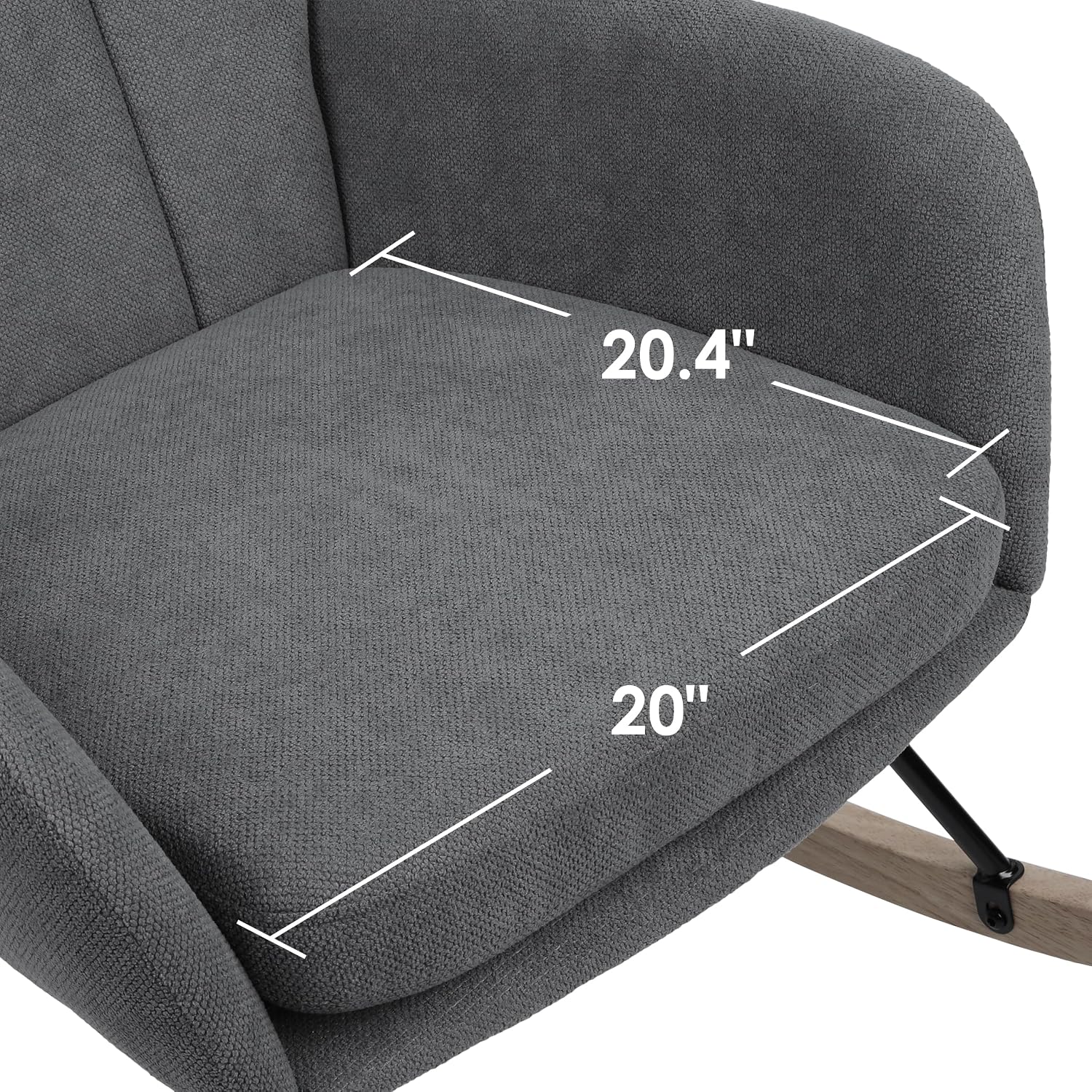 Nursery Rocking Chair Upholstered, High Backrest Glider Rocker Accent Chair with Padded Removable Cushion Comfy Nursing Chair for Living Room Bedroom Office, Dark Grey