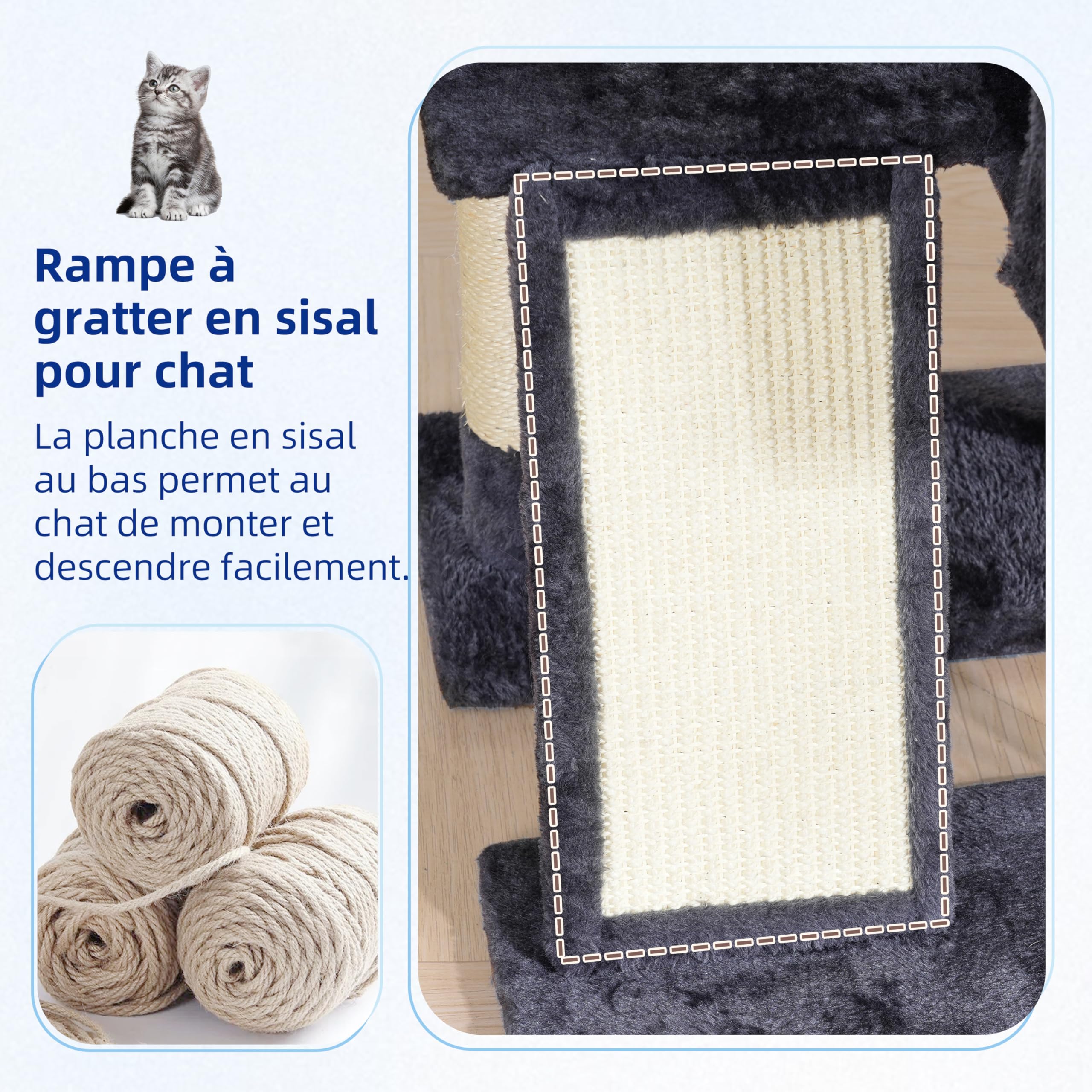 Gitelsnour Arbre à Chat Interieur, Tour de Jeux pour Chats, Tour Chat avec Griffoirs, Plateforme supérieure Amovible, Poteaux à Griffer, Hamac, Pompons, Niches, Gris foncé GCT006SG