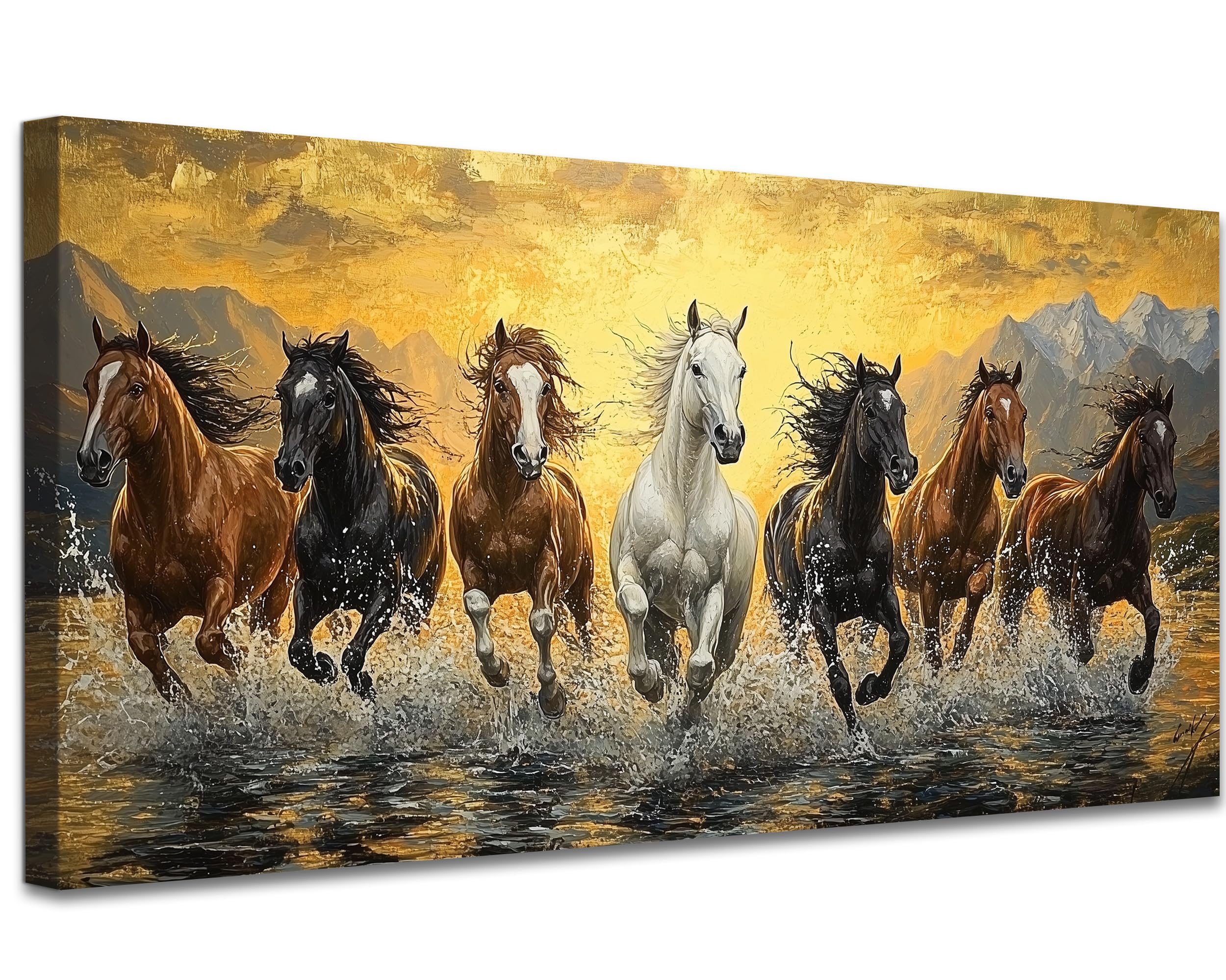 GUTTATY Running Horses Canvas Wall Art, Sunset Canvas Prints, Dynamic Horse Wall Decor, Hand-Stretched Framed Wall Painting, Inspirational Artwork for Living Room, Office or Bedroom, 48x24 Inch
