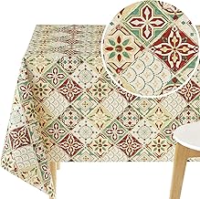 KP HOME Waterproof PVC Tablecloth - Rectangle Oilcloth 98 X 55 in | 250 X 140 cm - Lisbon Tiles Vinyl Table Cloth Wipe Clean - Wipeable Kitchen Plastic Table Cover in Moroccan Azulejo