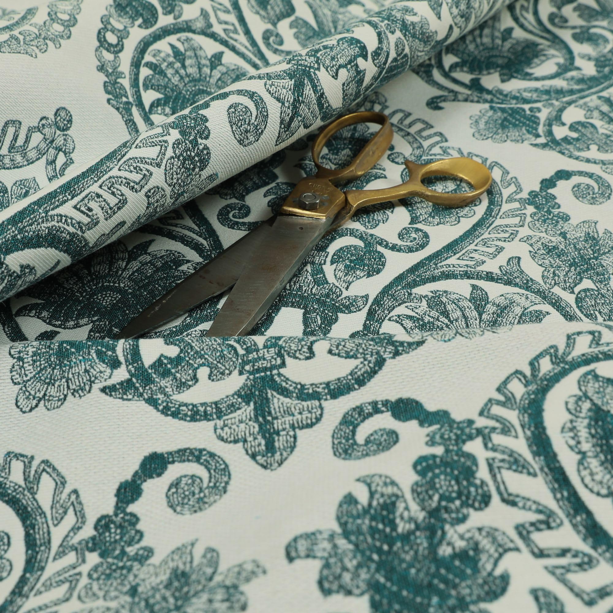 Redbrick Mill Fabrics Teal Quality Upholstery Furnishing Fabric Flat Weave In Damask Large Pattern, 135Cm Width (Per Metre)