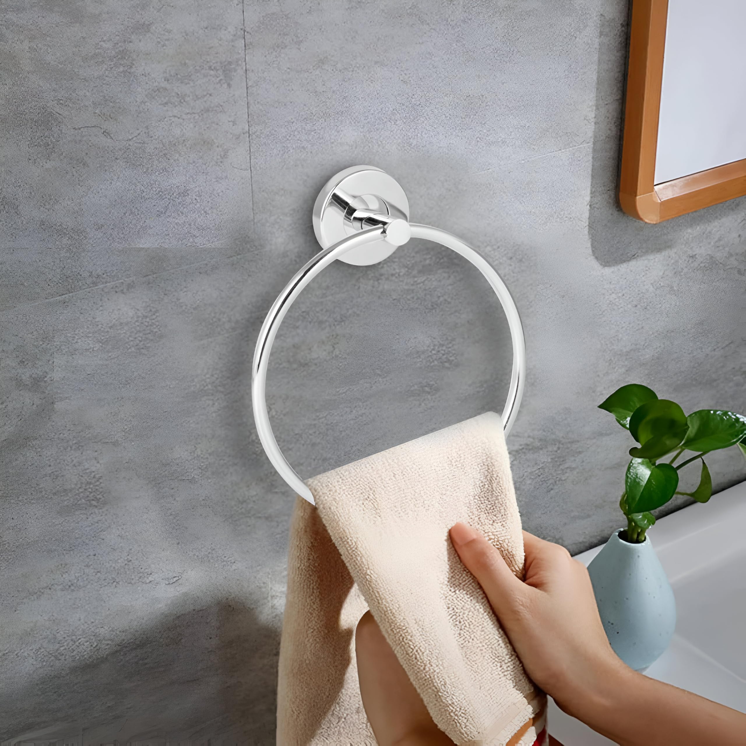Pivalo Stainless Steel Towel Ring Round Hand Towels Hanger Napkin Holder Stand Bathroom Accessories for Home Kitchen & Wash Basin (Pack of 1)-image-38