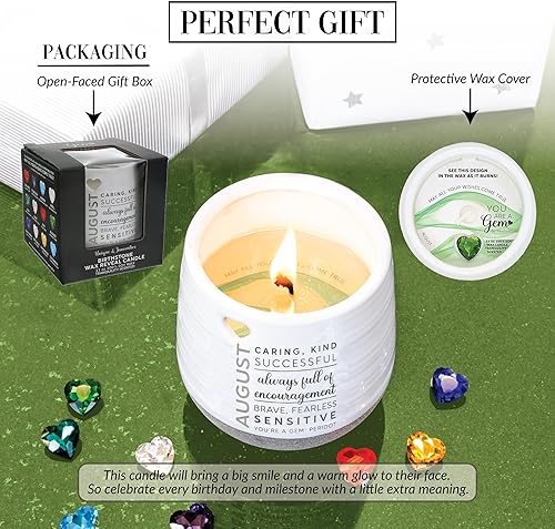 Miniatura 3 de Pavilion Gift Company - Vela de revelación de cera de agosto de 11 onzas, vela de piedra natal de cera de soja natural, aroma a jazmín, vela de