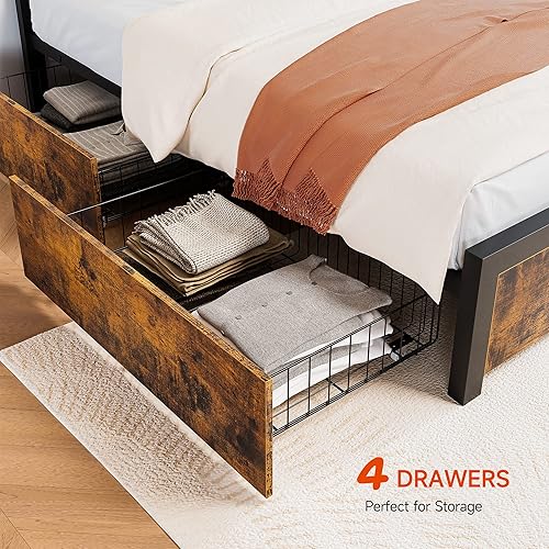 Miniatura 6 de GAOMON Queen Size Bed Frame with 4 Drawers, Queen Bed Frame with Storage, Metal Platform Bed Frame with Headboard, Noise Free, No Box Spring