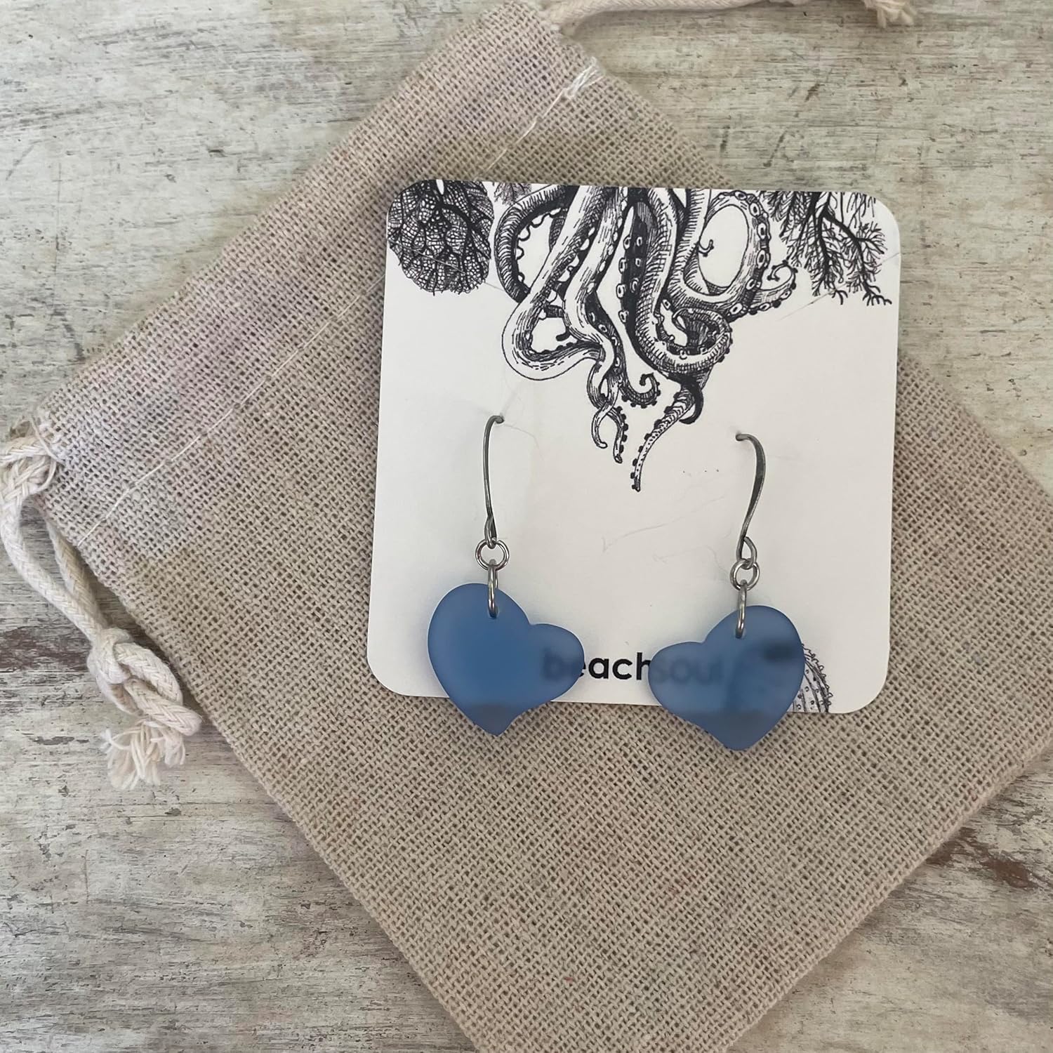 Sapphire Blue Sea Glass Heart Earrings with Sterling Silver Hooks, Beachy "I Love the Ocean" Jewelry, Valentine's Gift for Women, Handmade by Beach Soul