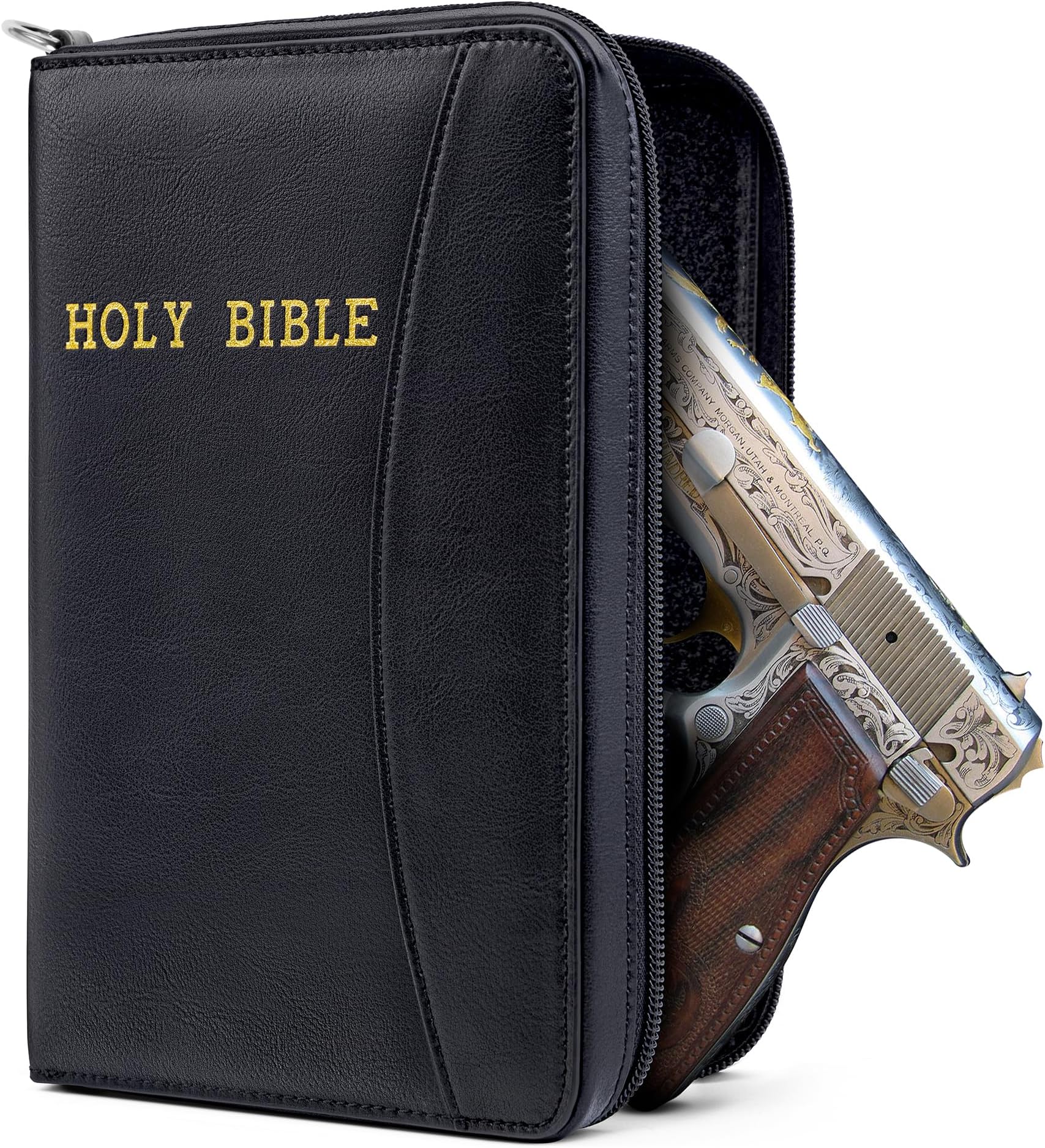 AmazingLife Concealed Carry Gun Pouch, Holy Bible Leather Soft Pistol Case, Lockable Zipper, Handgun Case for 9mm& Glock Guns Storage or Transport