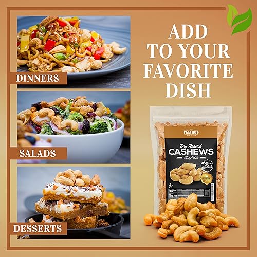 Miniatura 10 de Anacardos tostados en seco al horno con sal marina, 48 onzas (3 libras), anacardos enteros, sin aceite, sin PPO, vegano y apto para dieta