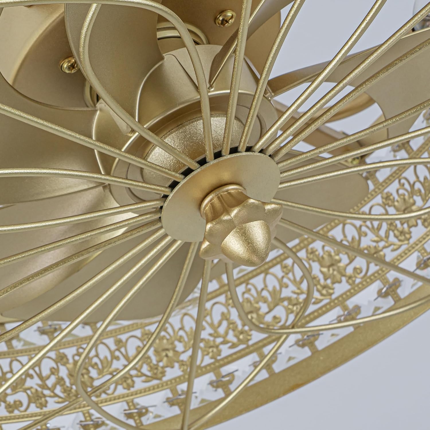 Crystal Fandelier Ceiling Fan with Lights and Remote Control, Caged Bladeless Enclosed Chandelier Fan, Decorative Pendant Light Fixture for Small Living Room,Bedroom, Dining Room, Kitchen Island