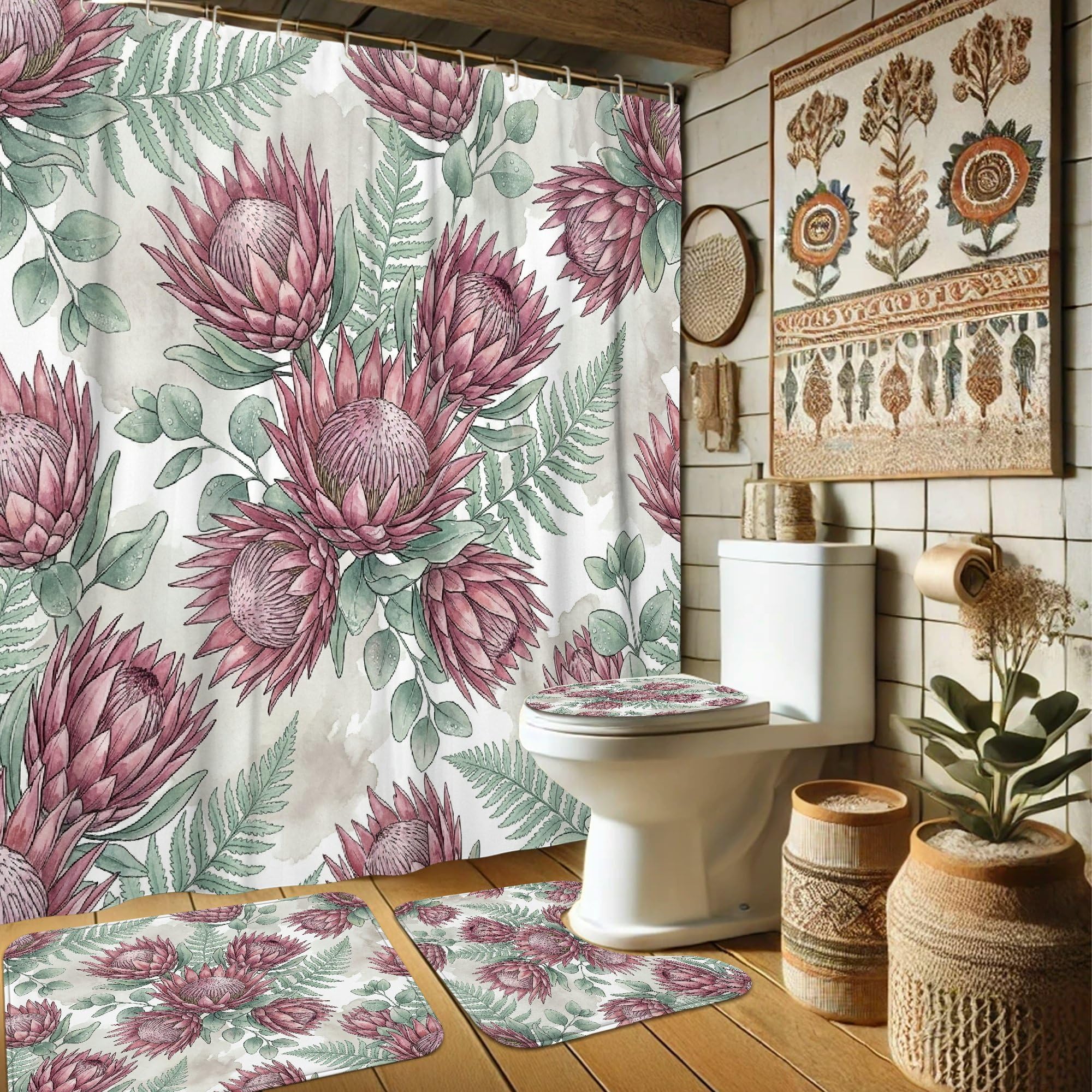 Rideau de douche en polyester 183x183 cm imperméable à motif fougère naturelle