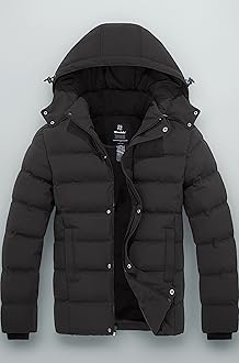 Men's Hooded Winter Coat Warm Puffer Jacket Thicken Cotton Coat with Removable Hood