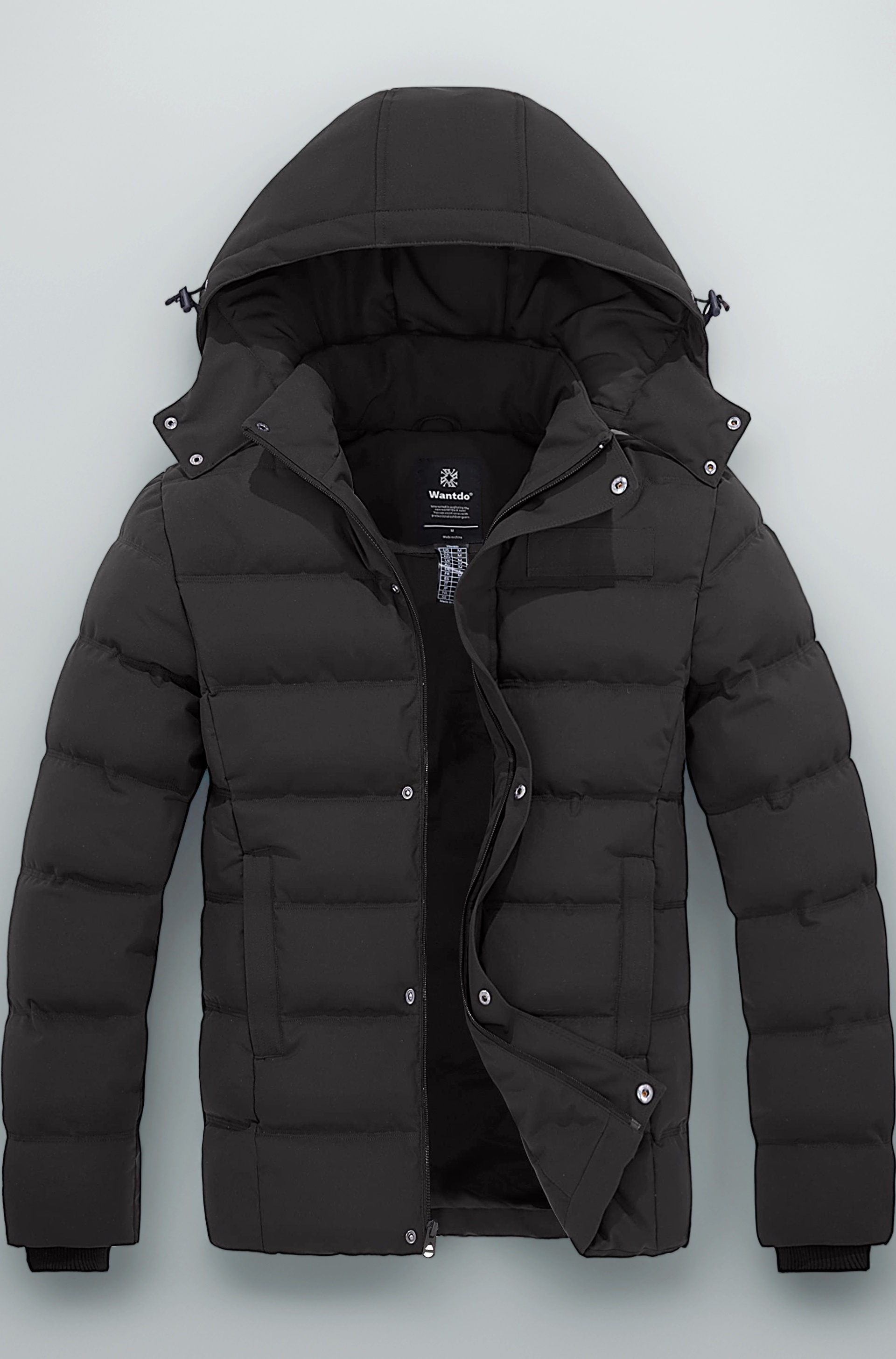 Men's Hooded Winter Coat Warm Puffer Jacket Thicken Cotton Coat with Removable Hood