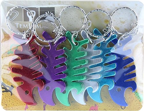 Miniatura 2 de SWATOM 6PCS Llavero con abridor de botellas en forma de esqueleto de pescado, herramienta con anillo de llavero para abrir cervezas Hueso