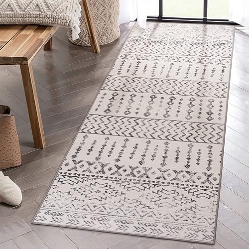 Art&Tuft Runner Rug 2'6x8', Super Soft Ultra-Thin Moroccan Washable Rug for Hallway, Anti-Slip Backing Kitchen Rugs, Foldable Geometric Machine Washable EntrywayRug(2'6"x8', Ivory)