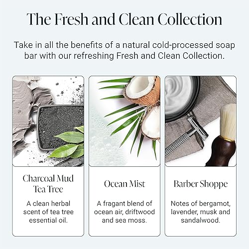 Miniatura 4 de Colección Fresh & Clean - Hecho a mano en los Estados Unidos, sin aceite de palma, jabón en barra totalmente natural, paquete variado de 3 barras,