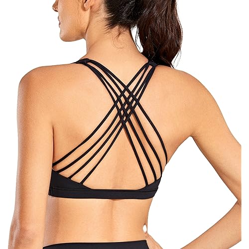 CRZ YOGA Strappy Sports Bras for Women - Criss Cross Back Sexy Wireless Padded Yoga Bra Cute Workout