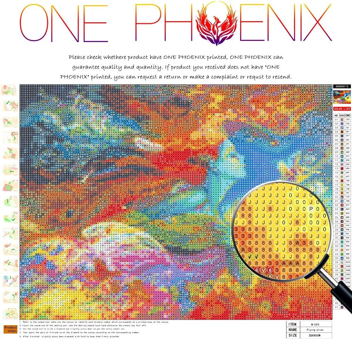 ONE PHOENIX 5D Diamond Painting Kit for Adults, Full Drill The Spirit of Flight Theme Kits, Rhinestone Diamond Craft for Home Wall Decor, Contain Painting Tools (40x30CM/15.75x11.81IN) Clearance