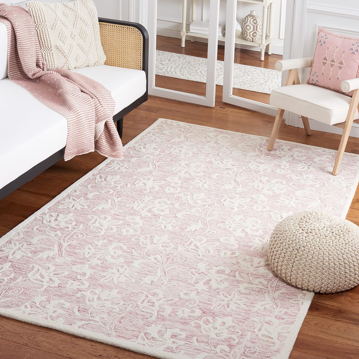 SAFAVIEH Area Rug 8x10 - Metro Collection - Large - Pink & Ivory, Handmade Wool, Ideal for Living Room, Bedroom, Office, Dining Space (MET853U)