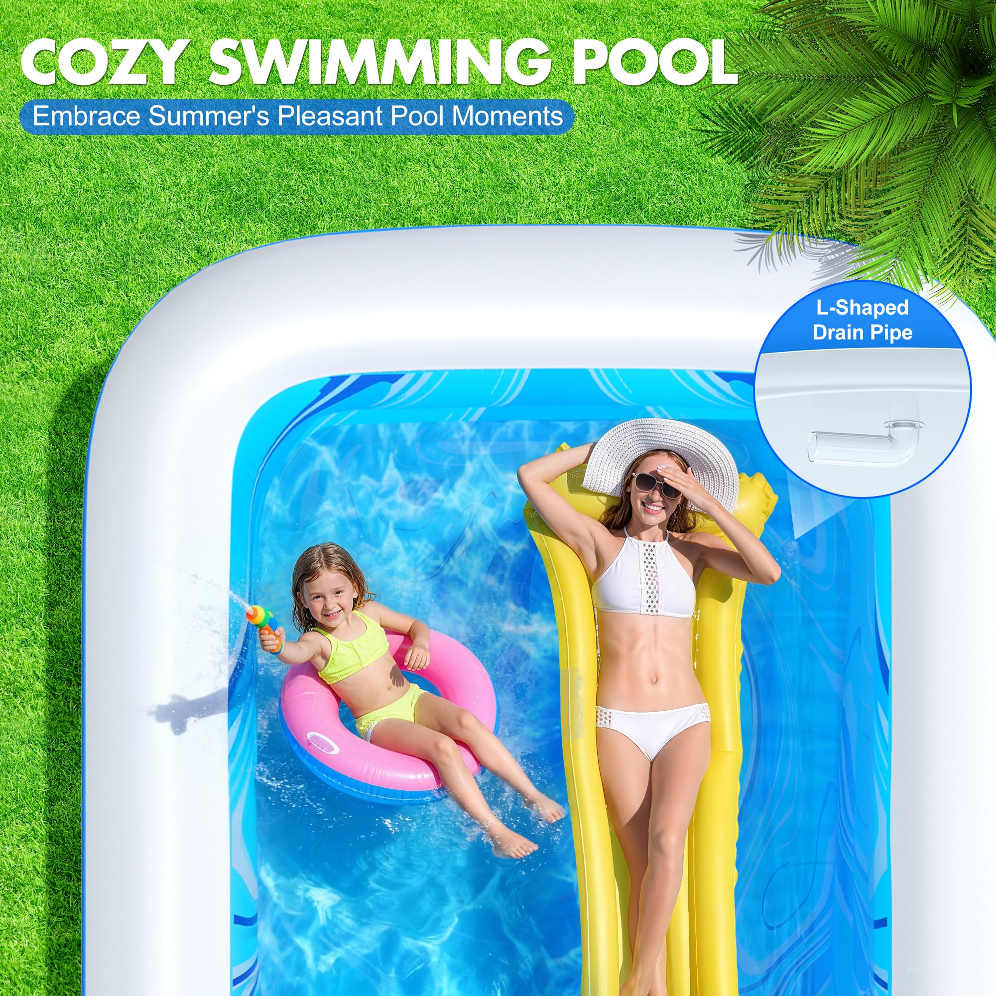 LuxBlue Piscina Hinchable Adultos, Piscina Inflable Familiar con Asiento y Respaldo, 0,5mm Espesor Grande Piscinas Hinchable Rectangular, 250*160*63cm Piscinas Insuflavel Adulto para Jardin Terraza