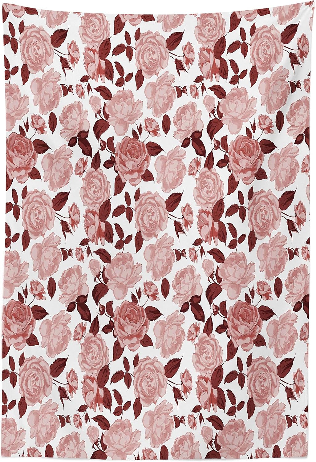 Lunarable Roses Tapestry, Vintage Floral Pattern Romantic Valentines Day Inspired Arrangement, Fabric Wall Hanging Decor for Bedroom Living Room Dorm, 30" X 45", Dried Rose Burgundy