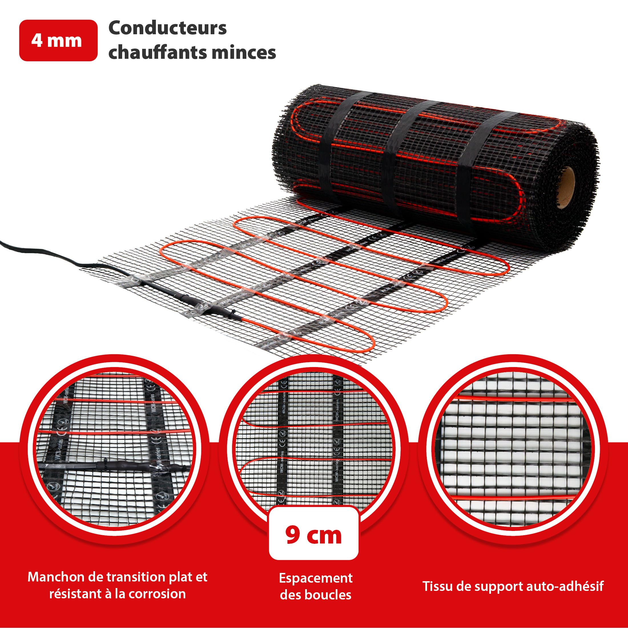 Mi-Heat Chauffage au sol électrique 200 W/m² 3,5 m² - Kit de chauffage au sol - Tapis de compensation - Pour carrelage, vinyle, parquet et stratifié - Avec thermostat M2 WiFi blanc