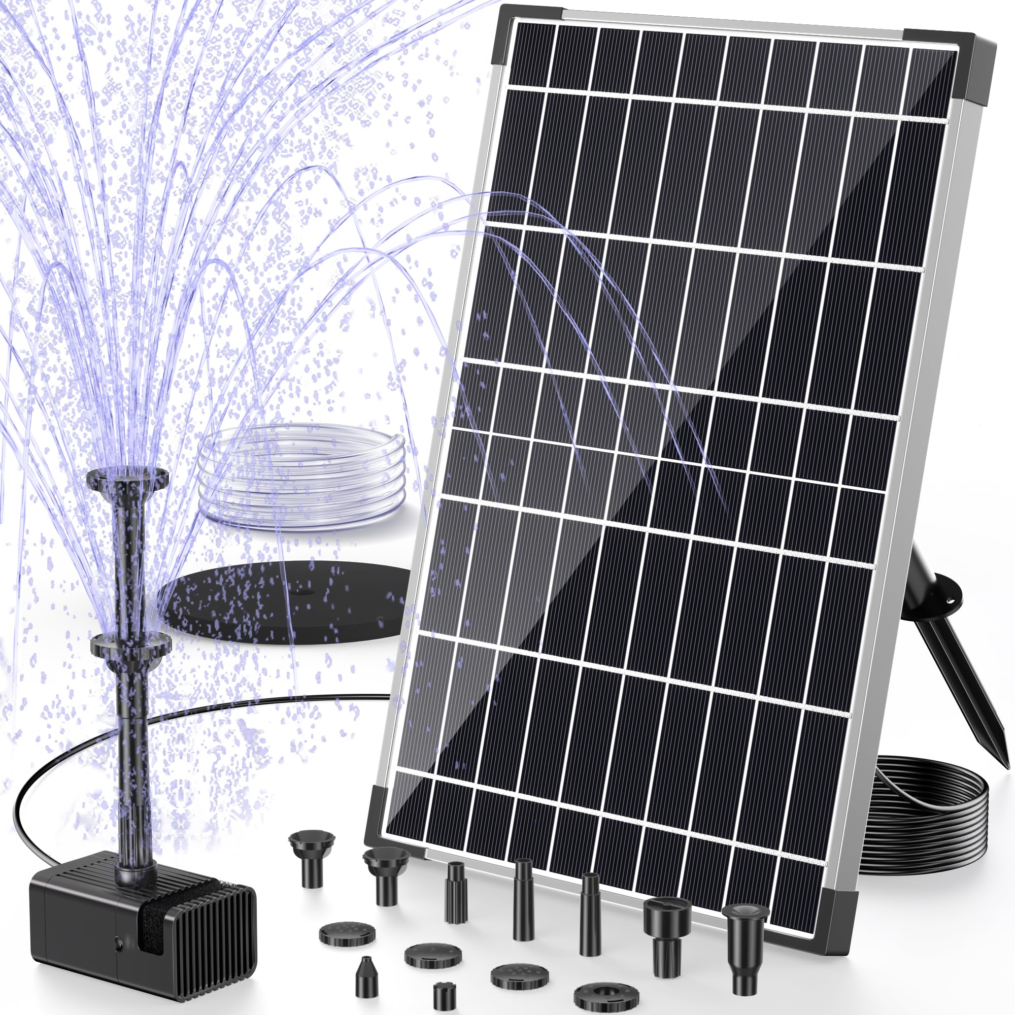 POPOSOAP Bomba solar para estanque, Solarbrunnen de 12W con batería de 4200 mAh, funcionamiento diurno y nocturno, Fuente decorativa para estanques de jardín, Montaje sencillo