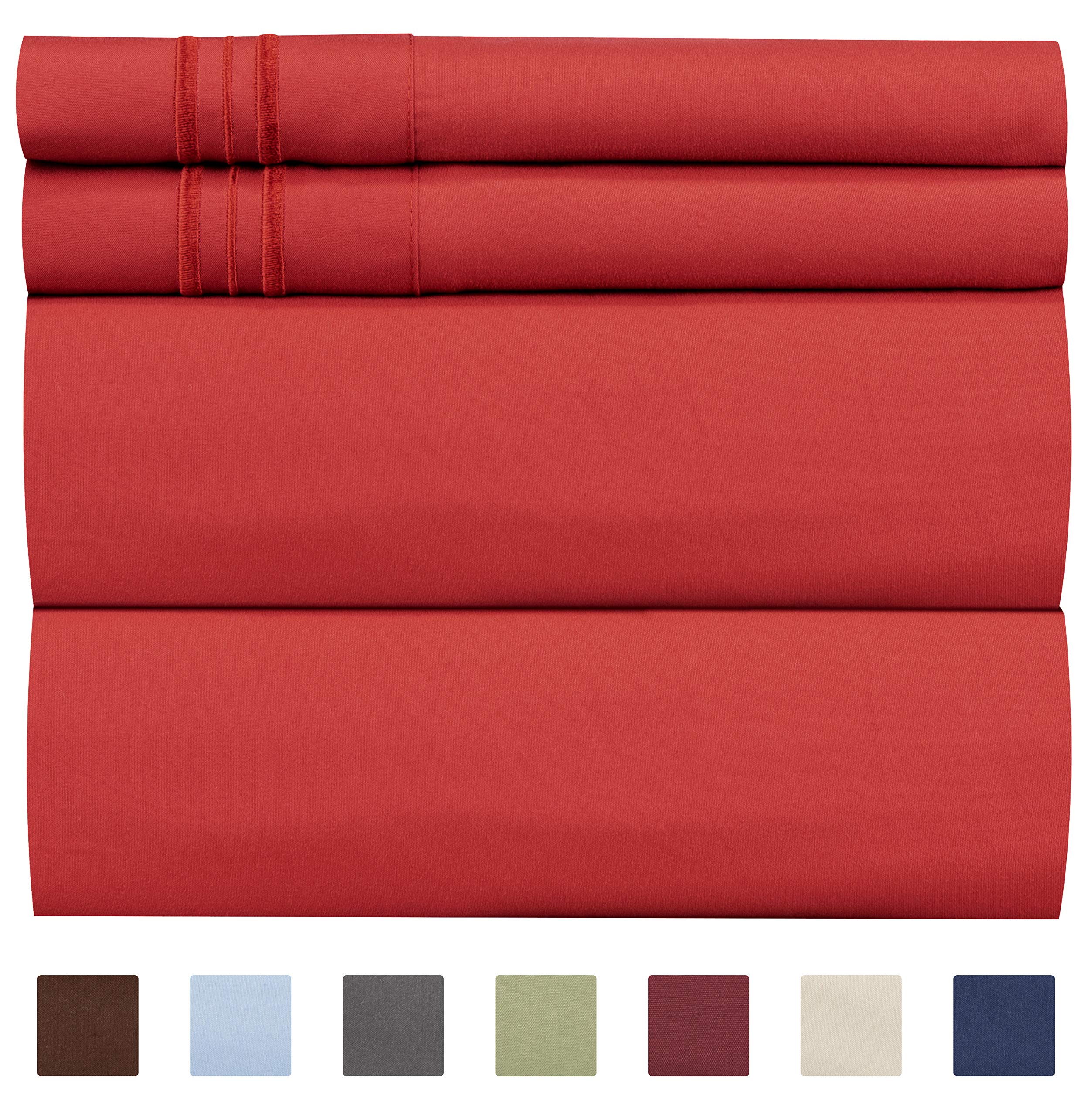 Extra Deep Pocket Queen Sheets - 4 Piece Breathable & Cooling Bed Sheets - Hotel Luxury Bed Sheet Set - Soft, Wrinkle Free & Comfy - Easily Fits Extra Deep Mattresses - Deep Pocket Red Sheets SetOEKO-TEX MADE IN GREENOEKO-TEX MADE IN GREENOEKO-TEX MADE IN GREEN