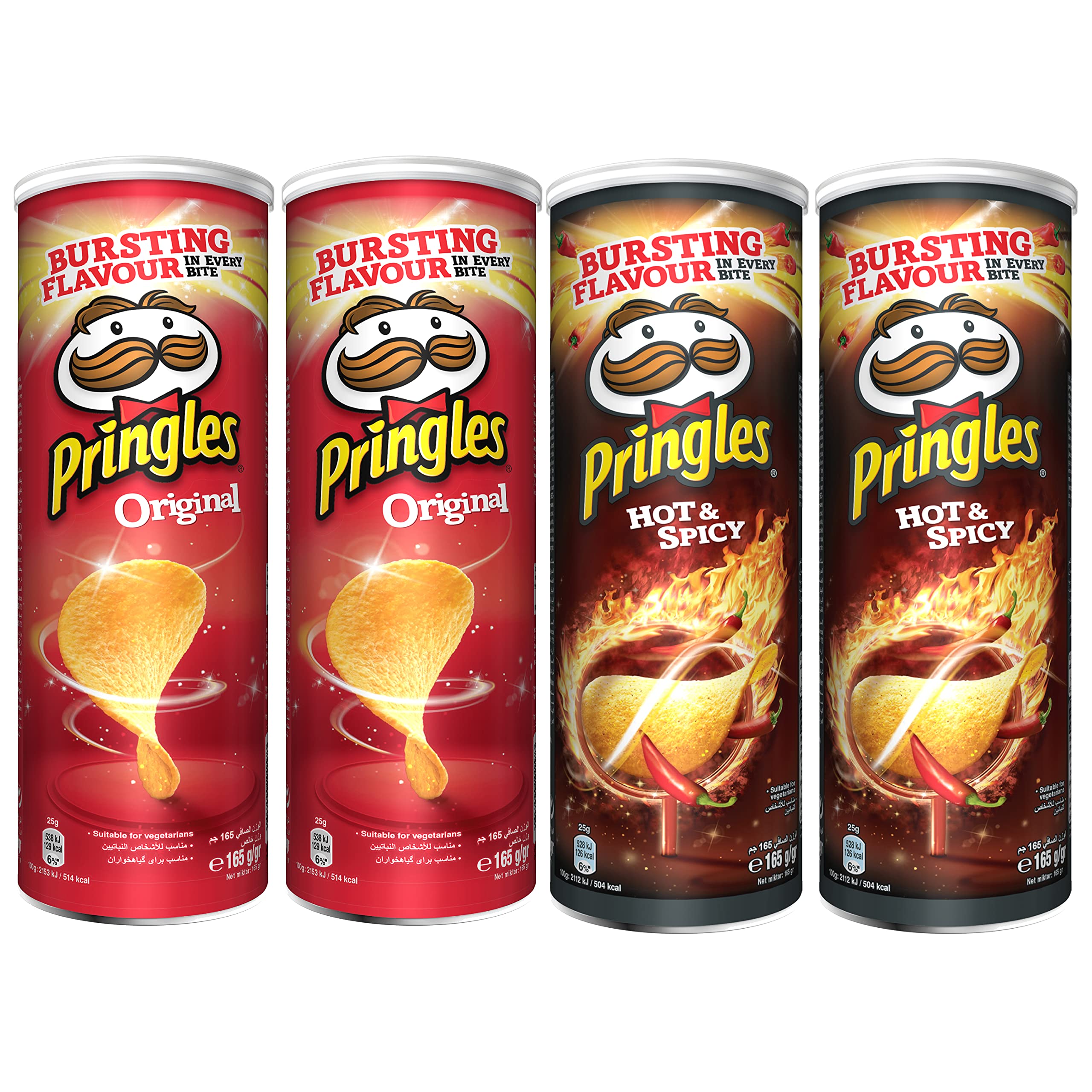 Pringles Original Flavored Chips 2 Cans Plus Pringles Hot & Spicy Flavored Chips 2 Cans, 165