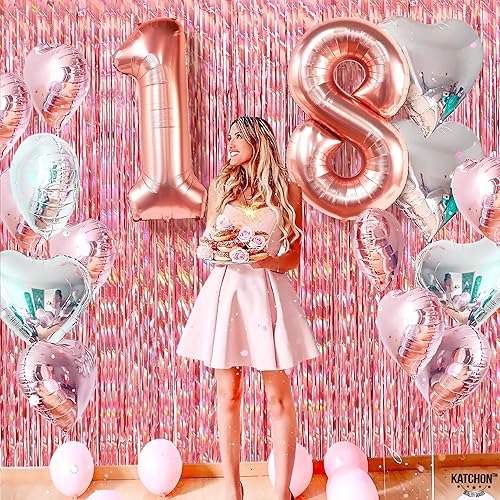 Miniatura 9 de KatchOn, Cortina holográfica con flecos de oro rosa, grande, 3.2 x 8 pies, paquete de 2  Telón de fondo holográfico de oro rosa para decoraciones de