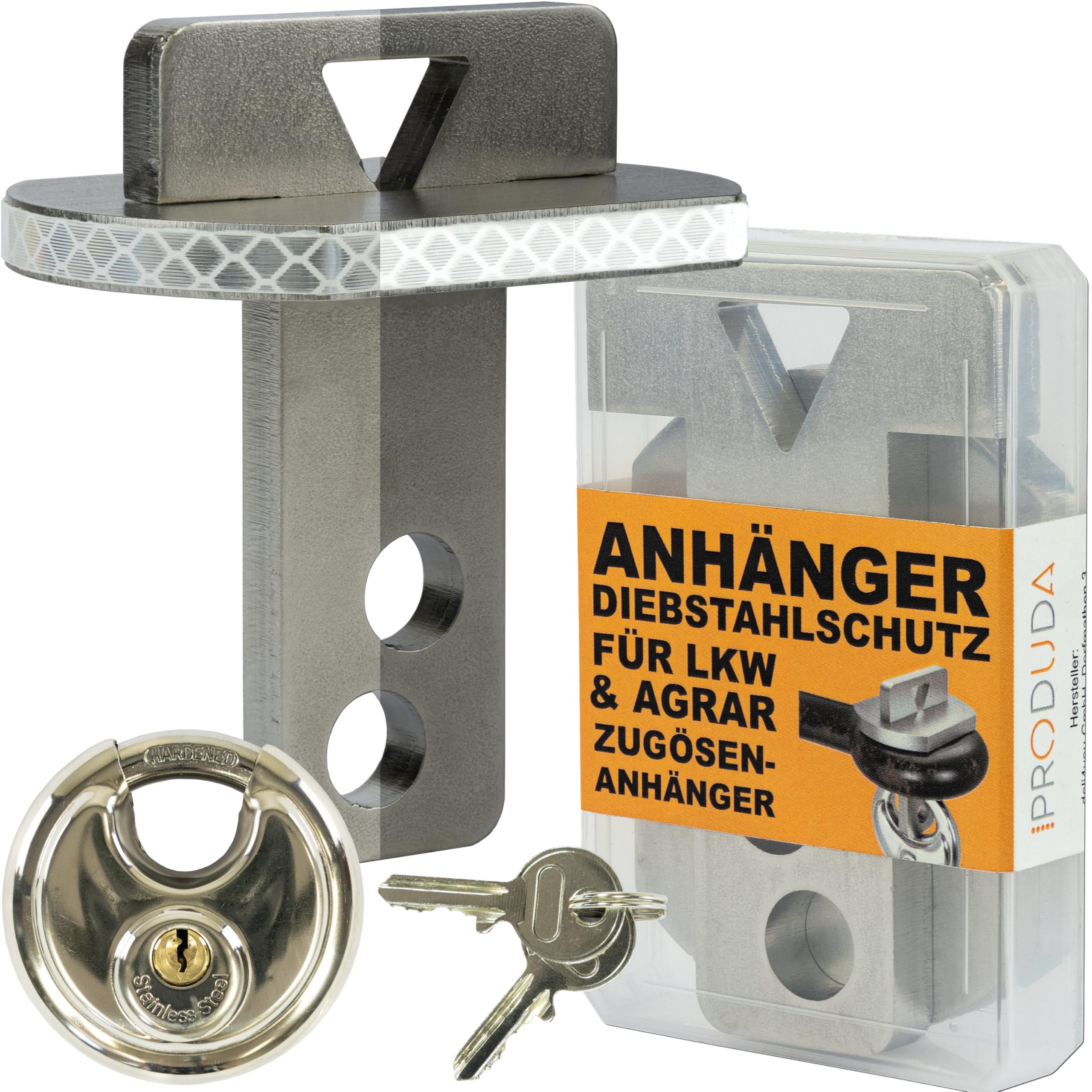 Antivol à œillet de Traction pour Agriculture et Camion - Réfléchissant - Antivol - Œillet de Traction de 40 mm à 50 mm - en Acier Inoxydable - avec boîte de Rangement et Serrure à Anse Ronde
