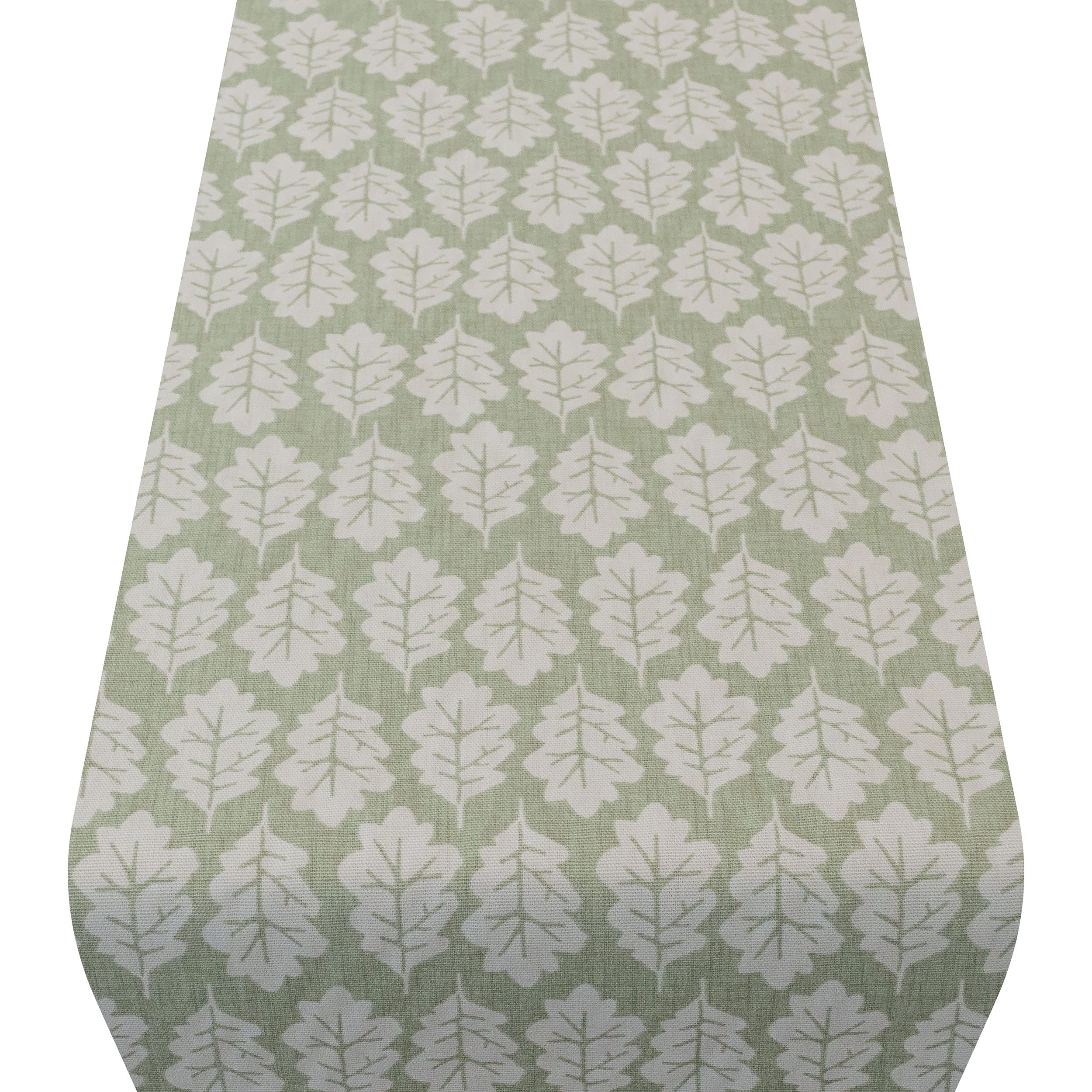 Linen Loft Sage Autumn Leaf Table Runner In Summery Green 100% Sustainable Cotton. Shabby Chic Dinner Party Table Decoration. Available In Two Sizes. (30Cm X 180Cm)