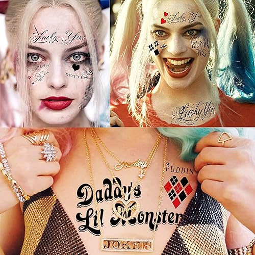 Miniatura 7 de 5 hojas de tatuajes temporales HQ para mujeres, niñas, adultos, kit de maquillaje de Halloween, tatuajes de cara de Joker, accesorios de fiesta de