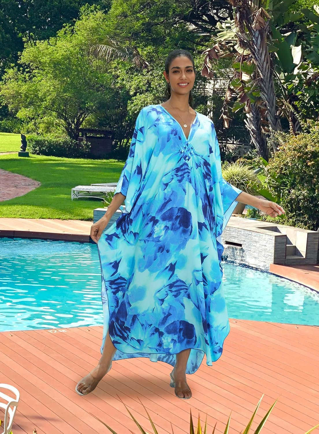 Kaftan Dress for Women,2025 Plus Size Hawaiian Batwing Sleeve Beach Cover Up Summer Swimsuit Dresses - Image 2
