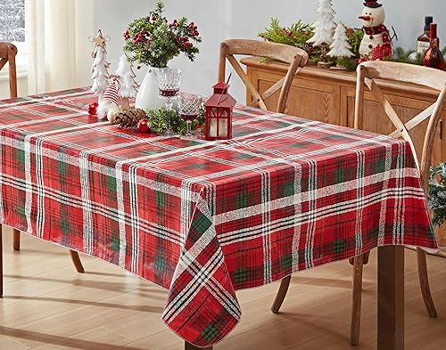Newbridge Burke - Mantel de vinilo con estampado navideño de cuadros rojos y verdes, mantel clásico de tartán navideño de fácil cuidado, 52 x 70 Newbridge Burke - Mantel de vinilo con estampado navideño de cuadros rojos y verdes, mantel clásico de tartán navideño de fácil cuidado, 52 x 70