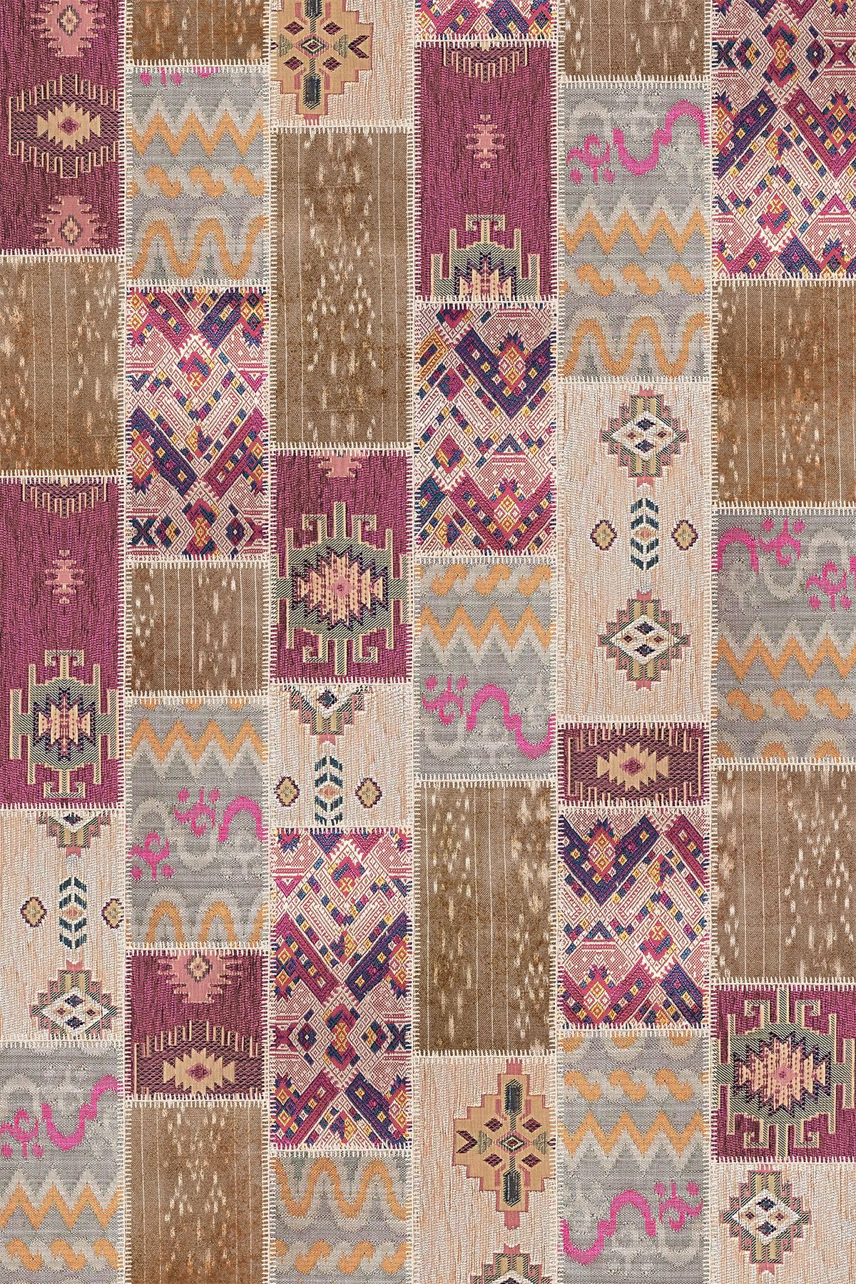 Depoba Elara Patchwork Şönil Kaymaz Doğal Pamuk Tabanlı Yıkanabilir Antibakteriyel Çevre Dostu Salon Halısı 140x200