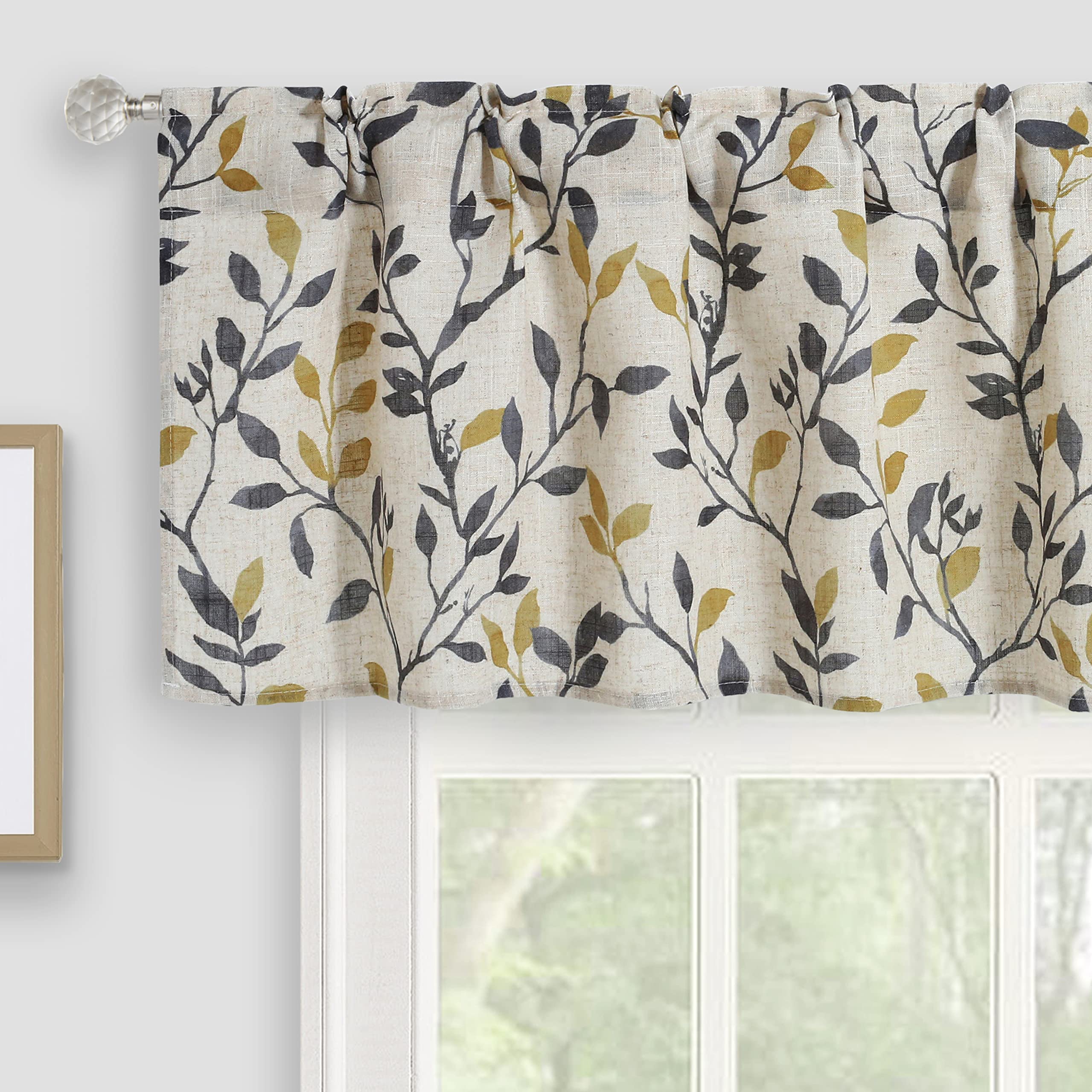 Inselnwald Tree Leaves Linen Kitchen Valance, Small Window Curtain Valance for Bathroom Dining Room Living Room Bedroom Rod Pocket 54 by 18 Inches