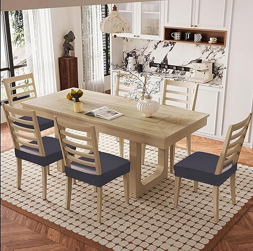 Miniatura 8 de smiry Juego de 8 fundas de asiento impermeables para sillas de comedor, de jacquard elástico, extraíbles y lavables, sin fundas traseras, color gris