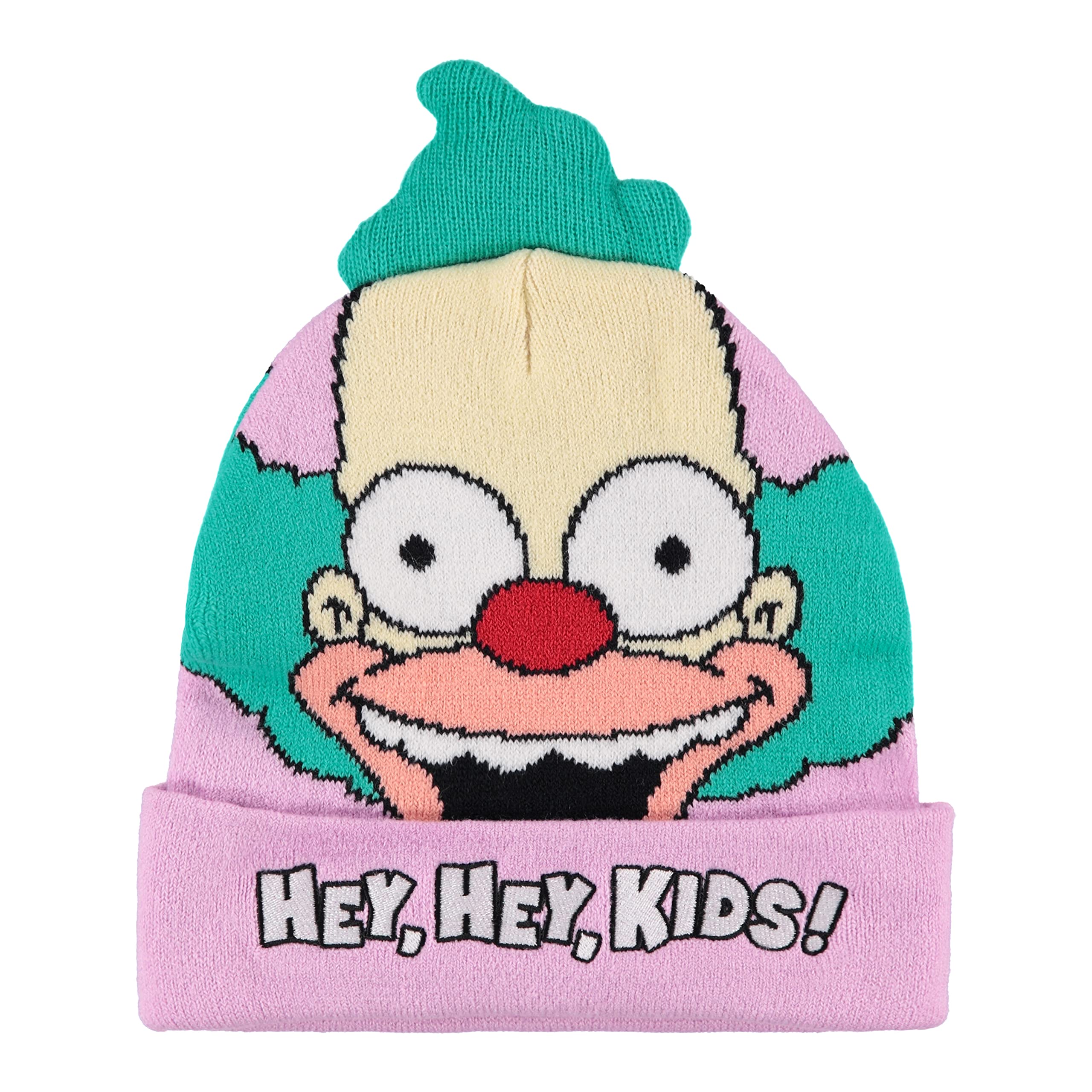 The Simpsons Krusty Beanie Hat Krusty The Clown Homer Bart and Lisa Hat - Hey, Hey, Kids! Adults Beanie (Green Pink)