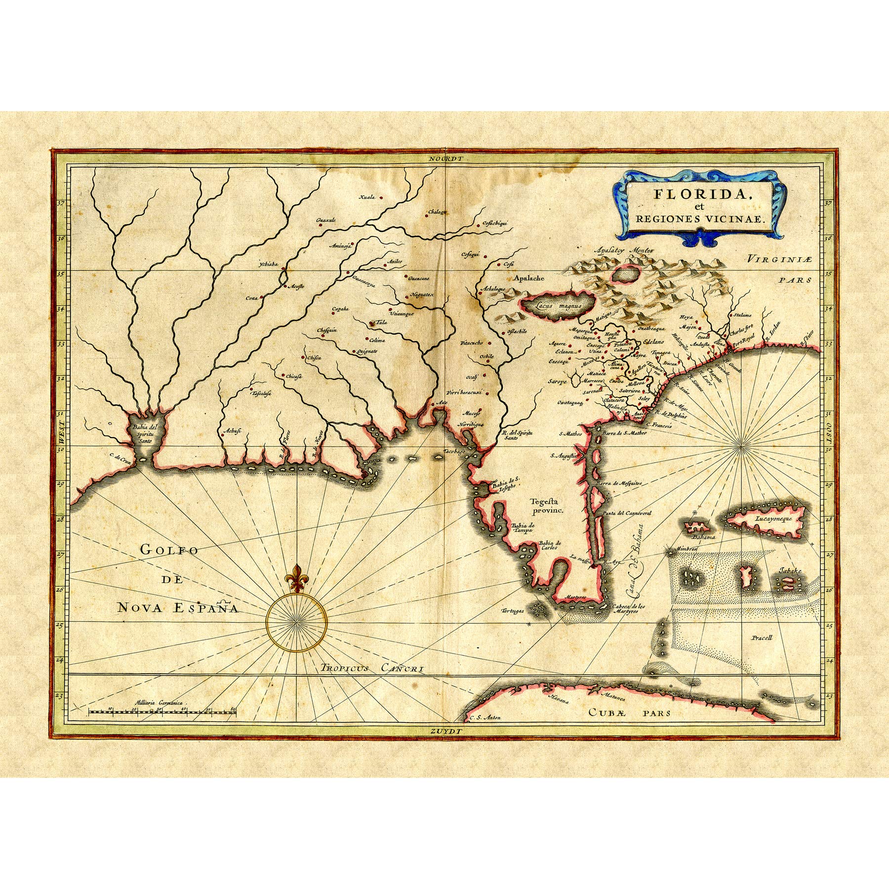 Florida Old Antique Map Art Print Poster Wall Decor