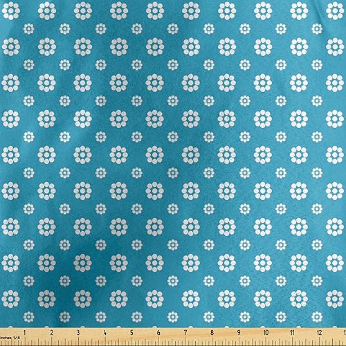 Ambesonne Blue and White Fabric by The Yard, Simple Floral Silhouettes Pattern on Blue Background Spring Illustration, Decorative Satin Fabric for