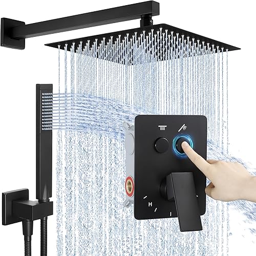 KES XB6245S12-BK - Juego completo de grifos de ducha de lluvia de 12 pulgadas con cabezal de ducha de mano sistema de ducha negro mate montado en la