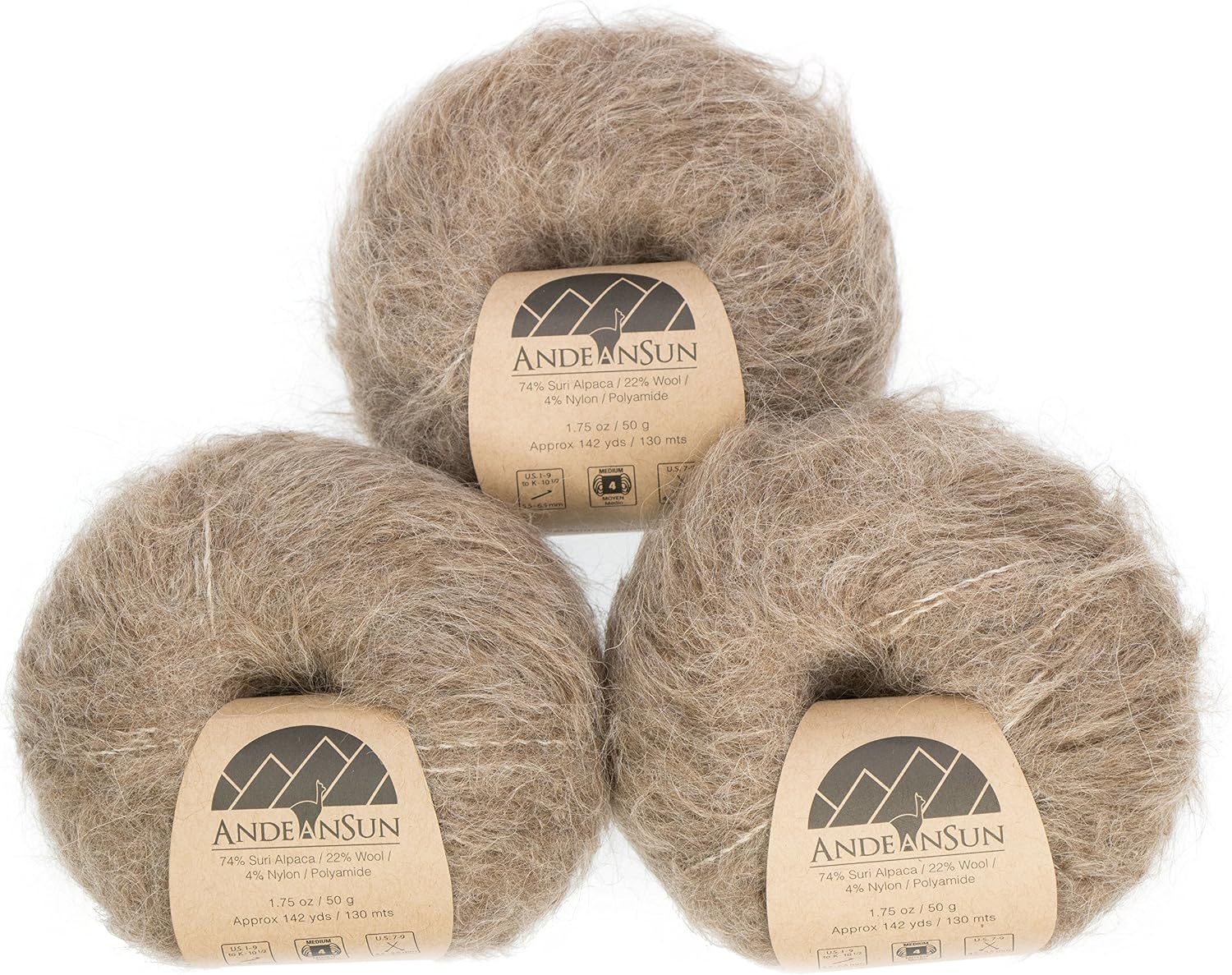 (Set of 3) Suri Alpaca Merino Wool Yarn, Aran, Afghan [426 Yards Total] Grey, #4 Worsted